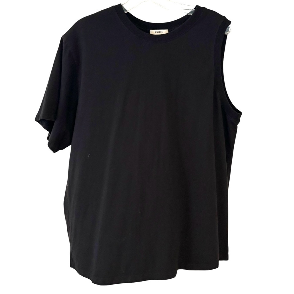 Agolde Women's Black Cotton Della Asymmetric T Shirt in Size‎ L